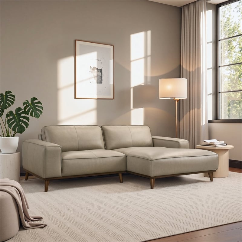 Oasis Modern Design Top Grain Leather Right-Faced Sectional Sofa in Beige