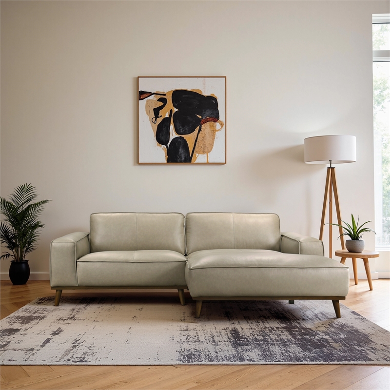 Oasis Modern Design Top Grain Leather Right-Faced Sectional Sofa in Beige