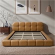Melbourne King Size Leather Platform Bed with Curved Tufted Headboard in Tan
