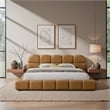 Melbourne King Size Leather Platform Bed with Curved Tufted Headboard in Tan
