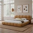 Melbourne King Size Leather Platform Bed with Curved Tufted Headboard in Tan