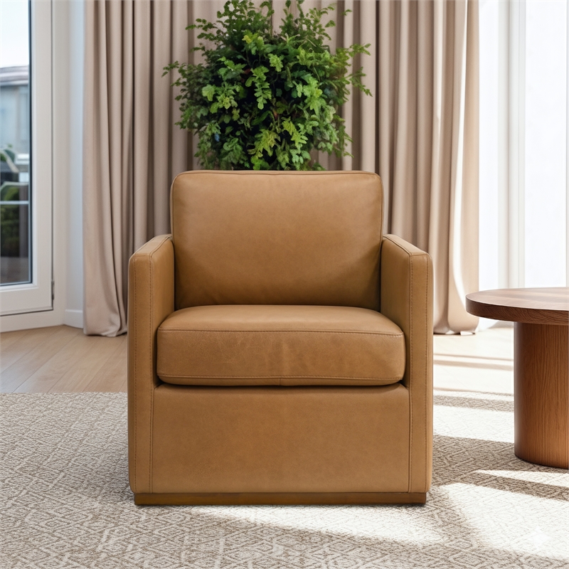 Butler Mid-Century Modern Swivel Accent Chair in Premium Tan Leather