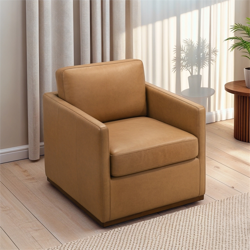 Butler Mid-Century Modern Swivel Accent Chair in Premium Tan Leather