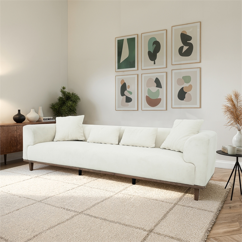 Covina Modern Plush Cream Velvet 3-Seater Sofa with Wide Padded Arms