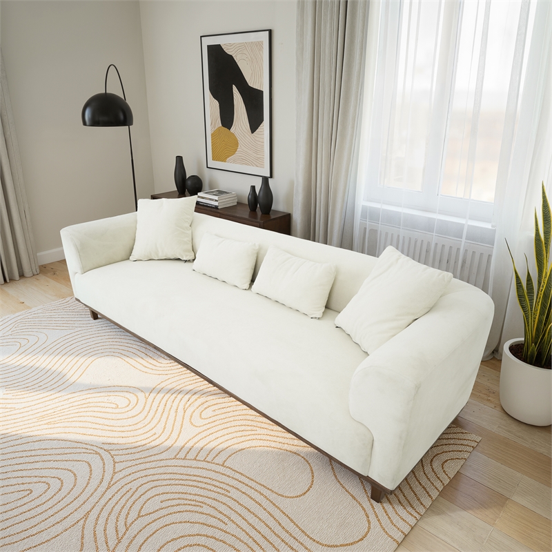 Covina Modern Plush Cream Velvet 3-Seater Sofa with Wide Padded Arms