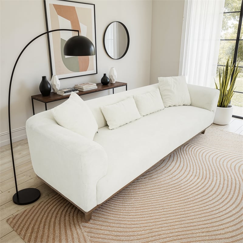 Covina Modern Plush Cream Velvet 3-Seater Sofa with Wide Padded Arms