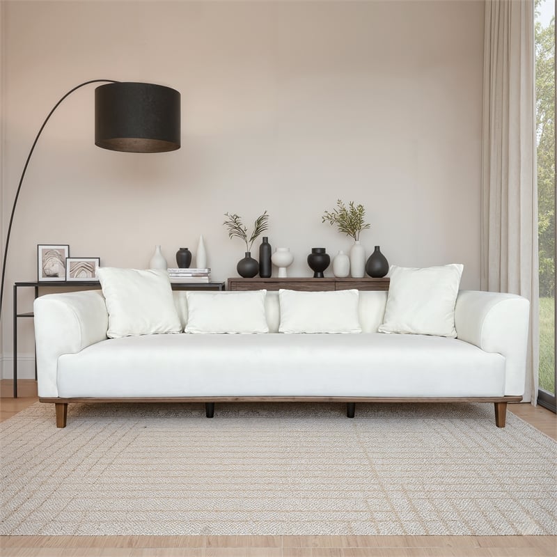 Covina Modern Plush Cream Velvet 3-Seater Sofa with Wide Padded Arms