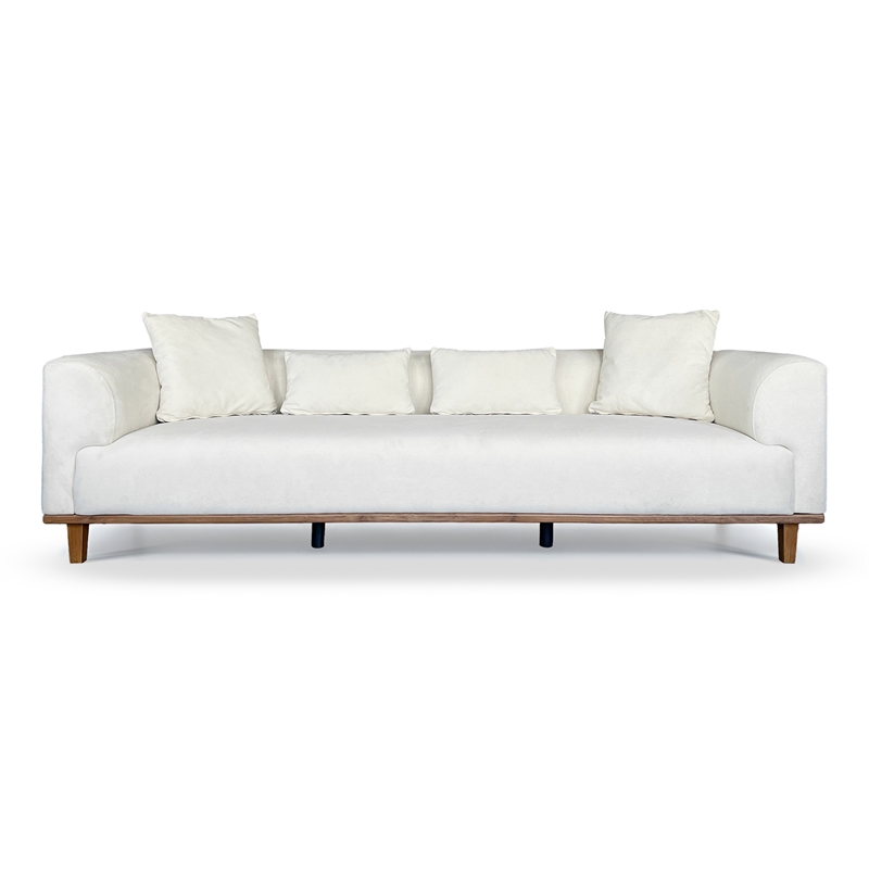 Covina Modern Plush Cream Velvet 3-Seater Sofa with Wide Padded Arms
