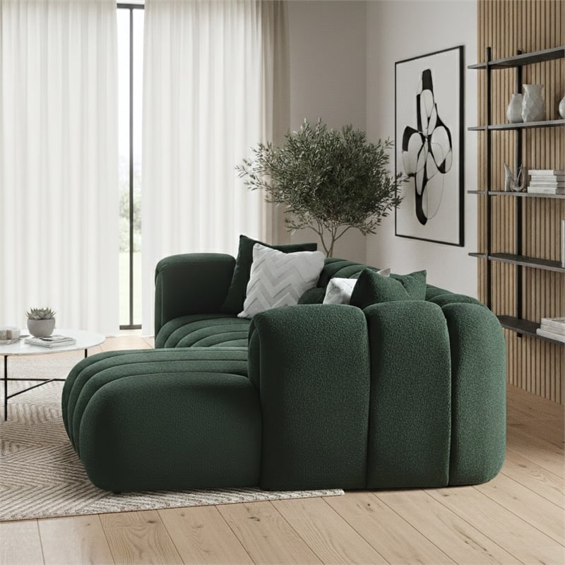 Columbus Luxe Green Boucle Fabric Sectional Sofa with Chaise and Stylish Pillows