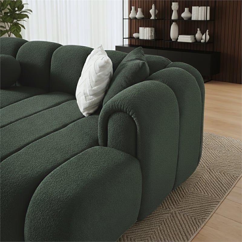 Columbus Luxe Green Boucle Fabric Sectional Sofa with Chaise and Stylish Pillows