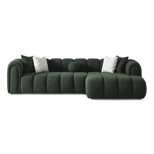 Columbus Luxe Green Boucle Fabric Sectional Sofa with Chaise and Stylish Pillows