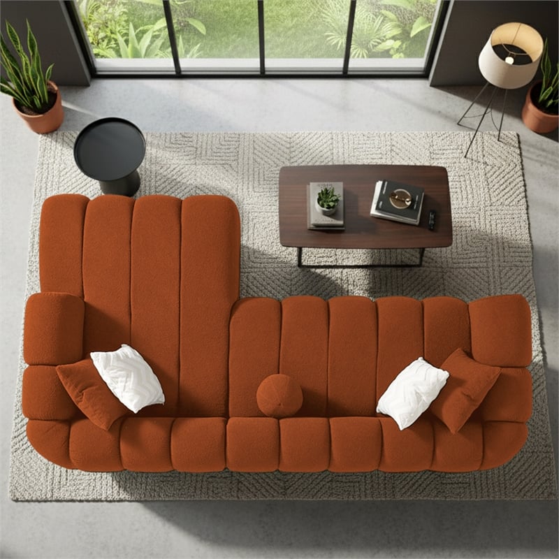 Columbus Luxe Orange Boucle Fabric Sectional Sofa with Chaise & Stylish Pillows