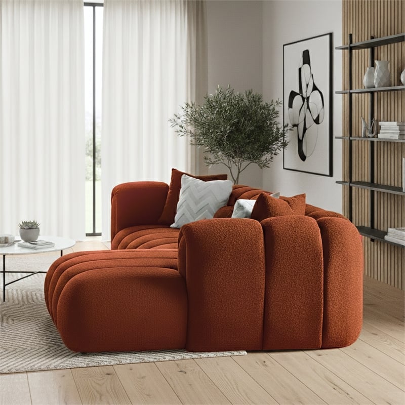 Columbus Luxe Orange Boucle Fabric Sectional Sofa with Chaise & Stylish Pillows
