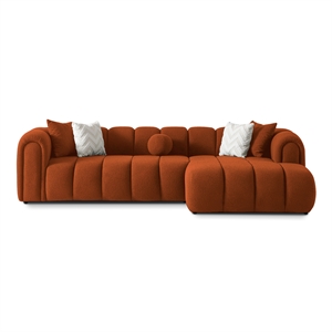 Columbus Luxe Orange Boucle Fabric Sectional Sofa with Chaise & Stylish Pillows