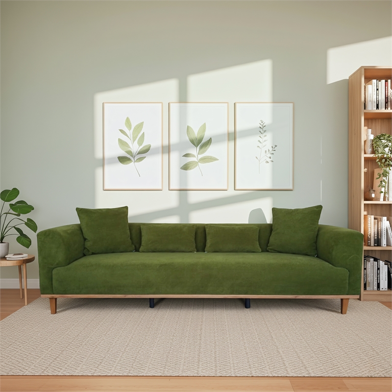Covina Modern Plush Green Velvet 3-Seater Sofa with Wide Padded Arms