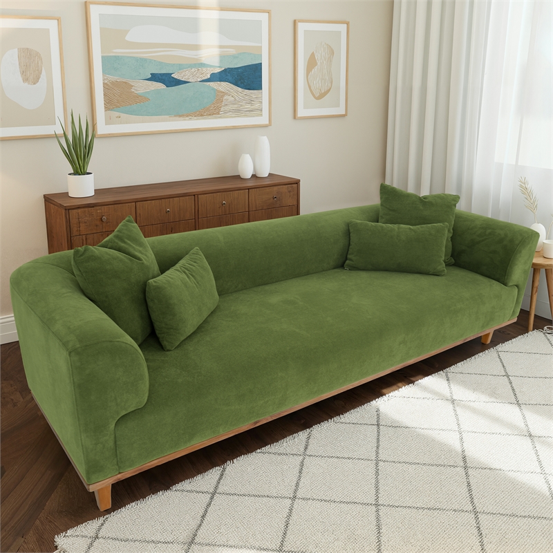 Covina Modern Plush Green Velvet 3-Seater Sofa with Wide Padded Arms