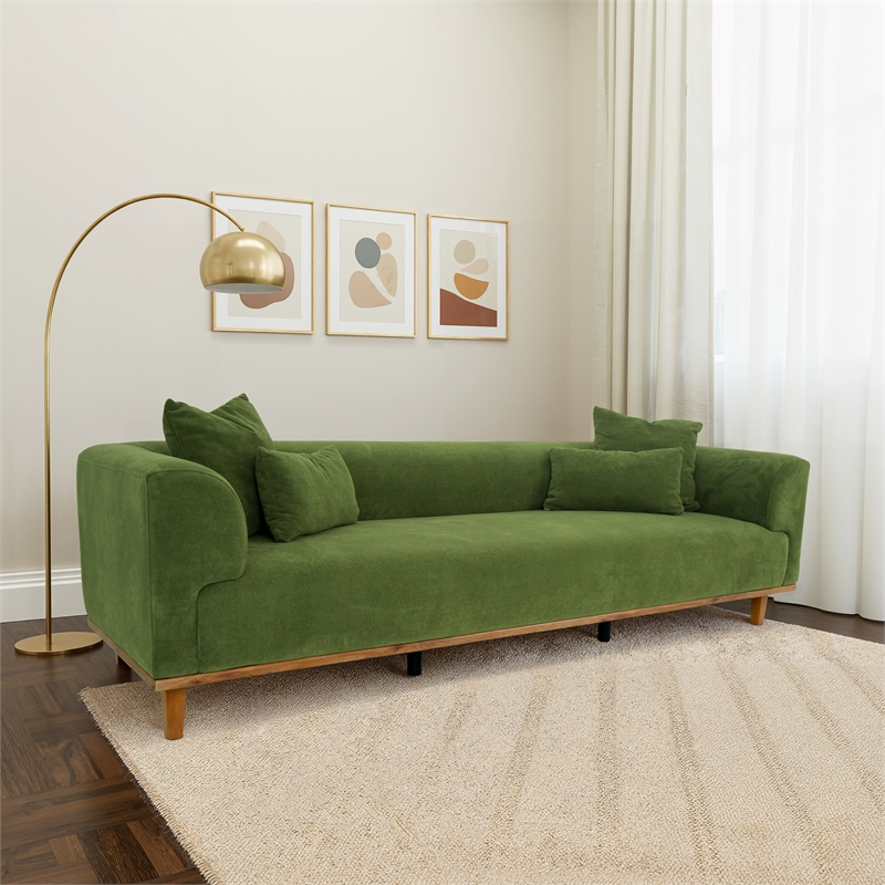 Covina Modern Plush Green Velvet 3-Seater Sofa with Wide Padded Arms