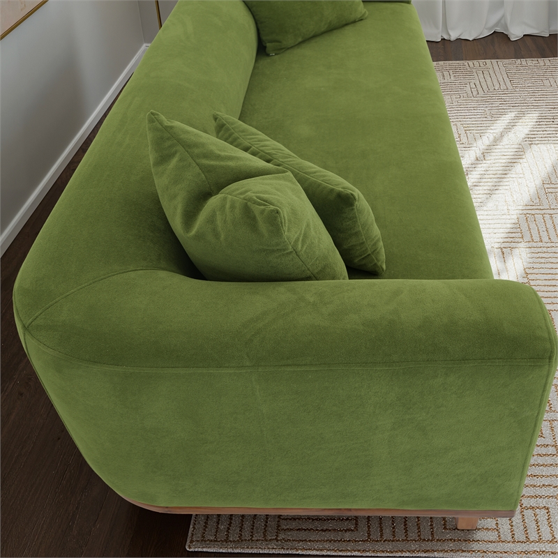 Covina Modern Plush Green Velvet 3-Seater Sofa with Wide Padded Arms