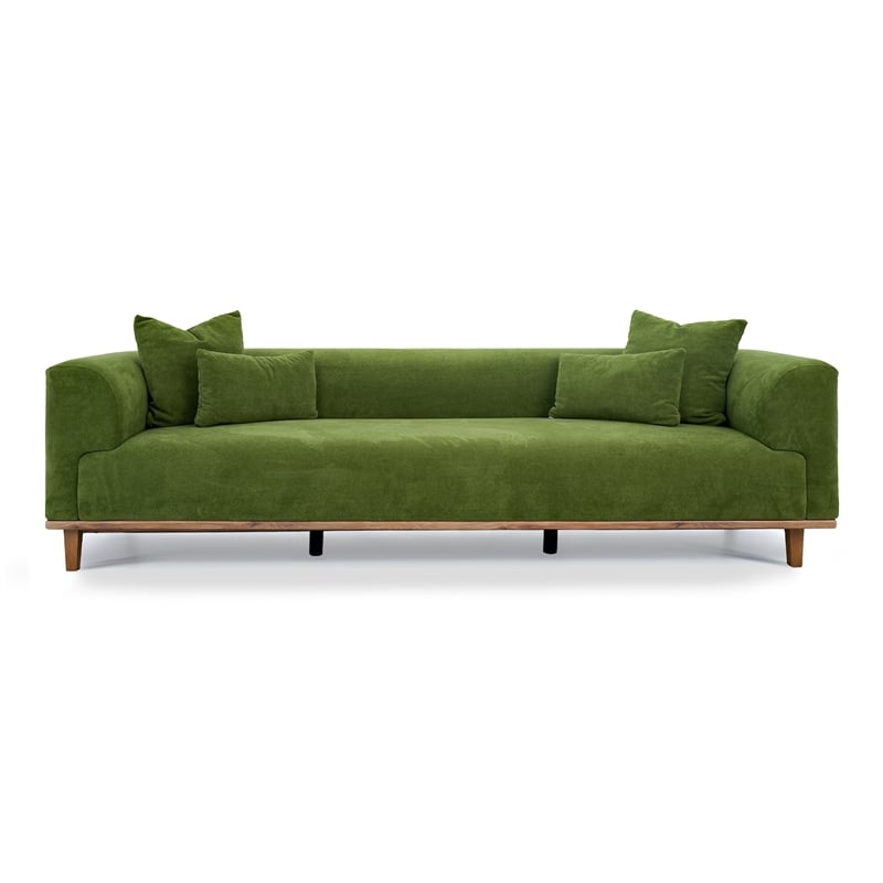 Covina Modern Plush Green Velvet 3-Seater Sofa with Wide Padded Arms
