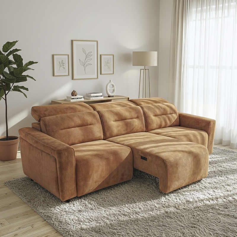 Decatur Power Glide Orange Fabric Sofa with USB Charging Ports&Zero Wall Design