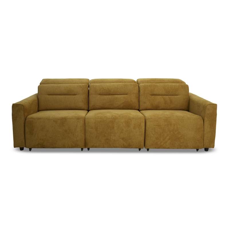 Decatur Power Glide Gold Fabric Sofa with USB Charging Ports & Zero Wall Design