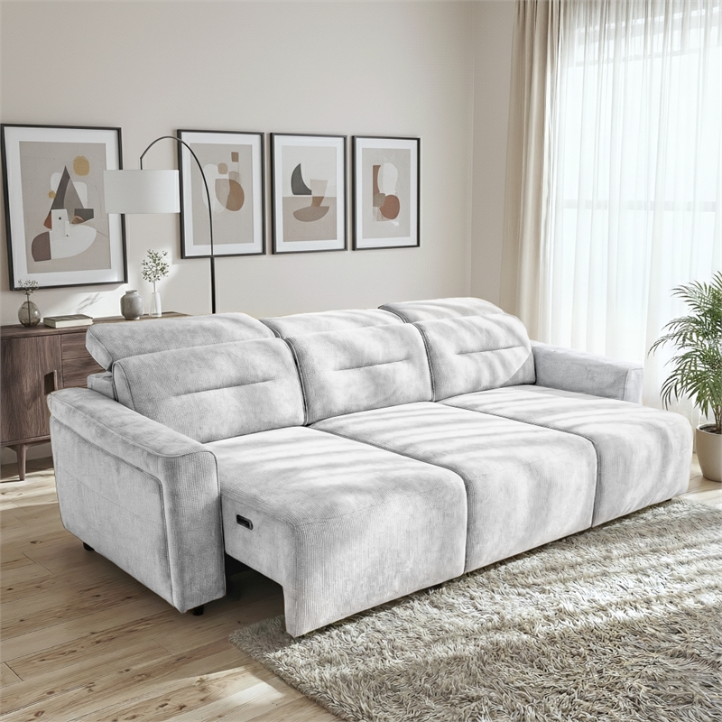 Decatur Power Glide Gray Fabric Sofa with USB Charging Ports & Zero Wall Design