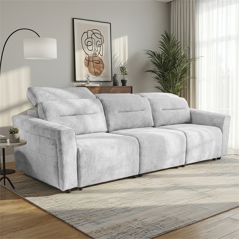 Decatur Power Glide Gray Fabric Sofa with USB Charging Ports & Zero Wall Design