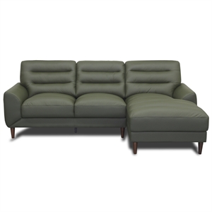 Boone Genuine Green Leather Sectional Sofa & Chaise with Minimalist Design