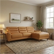 Boone Genuine Tan Leather Sectional Sofa & Chaise with Minimalist Design