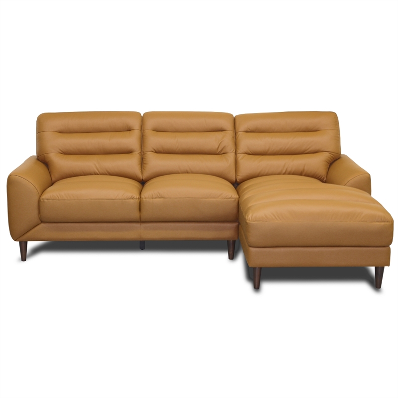 Boone Genuine Tan Leather Sectional Sofa & Chaise with Minimalist Design