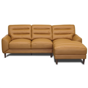 Boone Genuine Tan Leather Sectional Sofa & Chaise with Minimalist Design