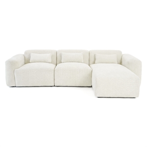 Houma Plush Sand Boucle Fabric 3-Piece Sectional Sofa with Chaise & Pillows