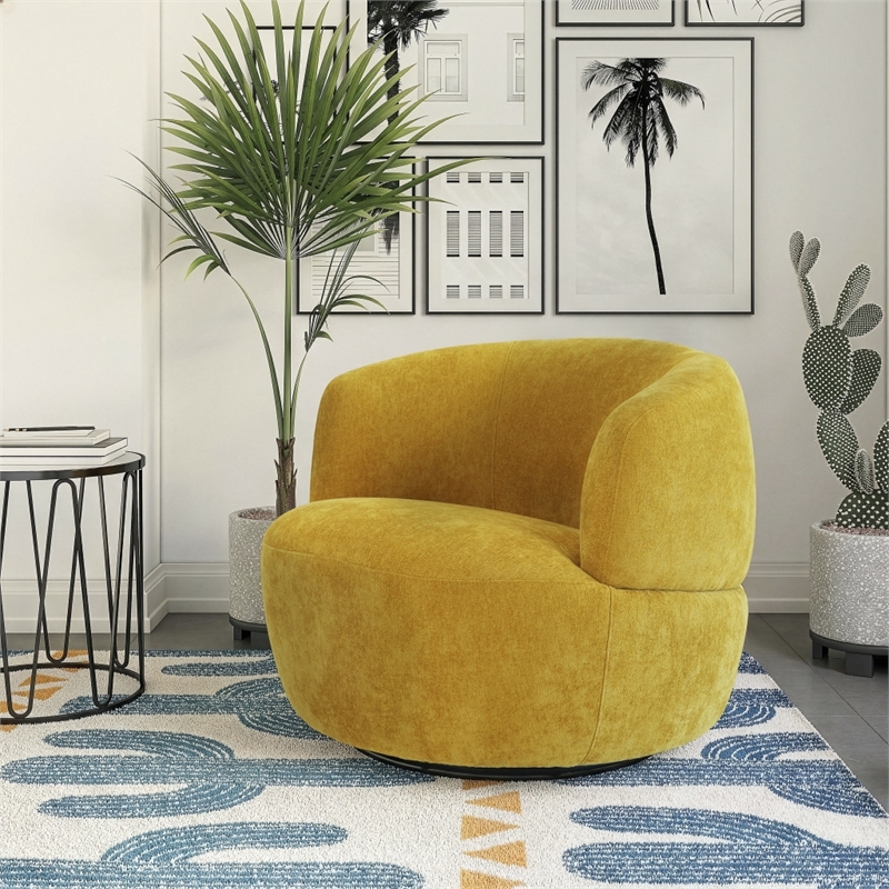 Terre Neutral Gold Fabric Chenille Swivel Barrel Chair for Modern Spaces