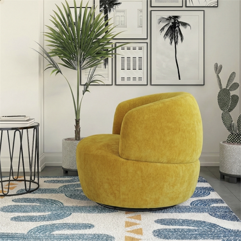 Terre Neutral Gold Fabric Chenille Swivel Barrel Chair for Modern Spaces