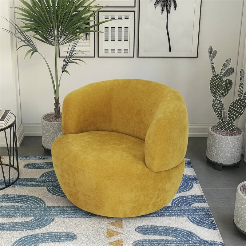 Terre Neutral Gold Fabric Chenille Swivel Barrel Chair for Modern Spaces