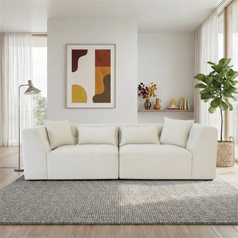 Valdosta Two-Piece Beige Fabric Chenille Sofa with Wide Armrests&Modern Style