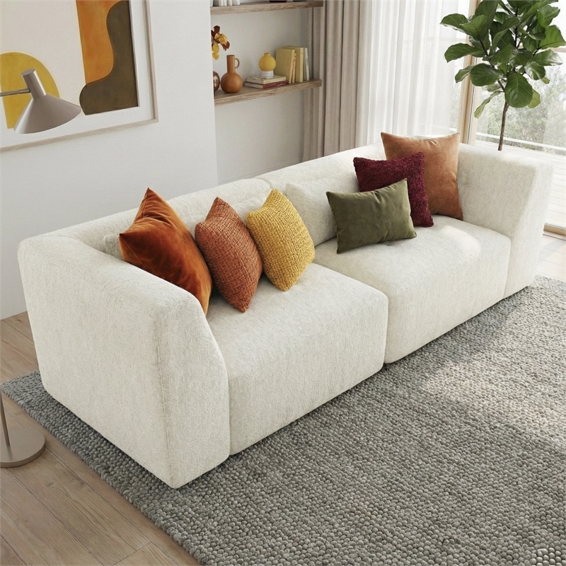Valdosta Two-Piece Beige Fabric Chenille Sofa with Wide Armrests&Modern Style
