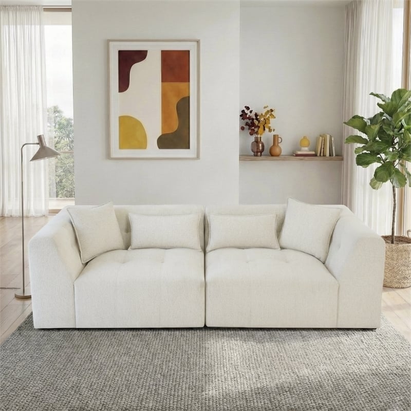 Valdosta Two-Piece Beige Fabric Chenille Sofa with Wide Armrests&Modern Style