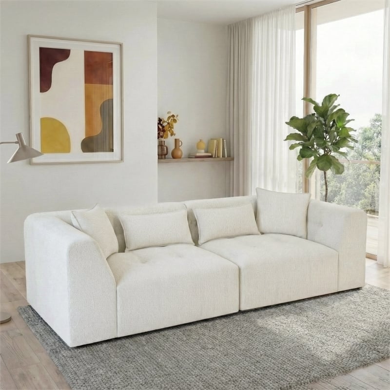 Valdosta Two-Piece Beige Fabric Chenille Sofa with Wide Armrests&Modern Style