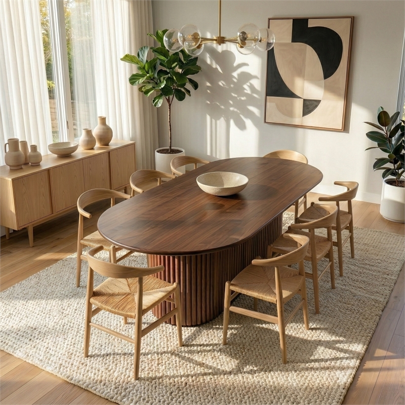 Lancelot Contemporary Oval Dining Table with Sculptural Design in Walnut Finish