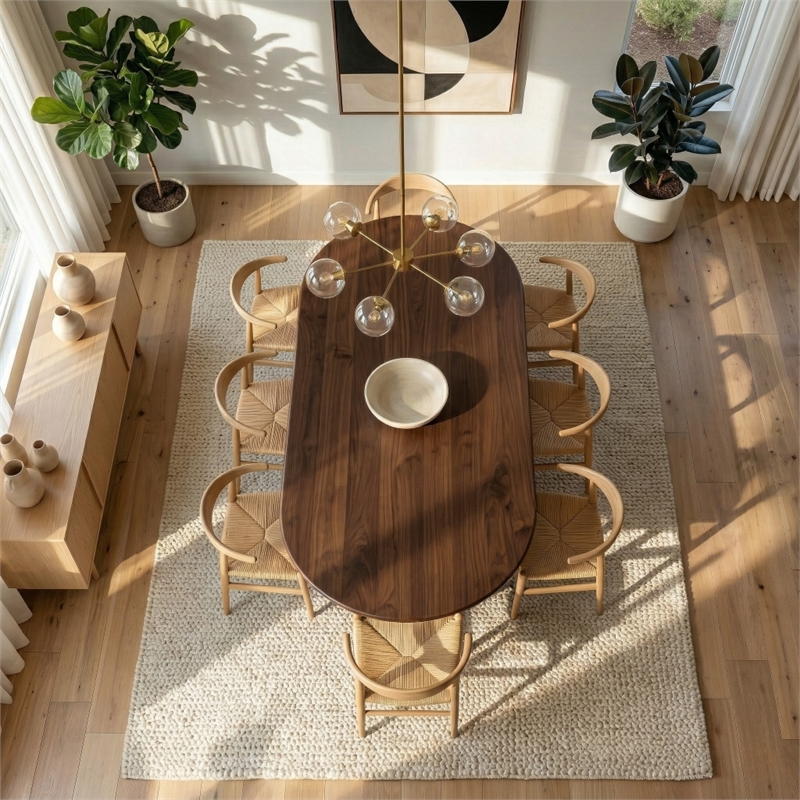 Lancelot Contemporary Oval Dining Table with Sculptural Design in Walnut Finish