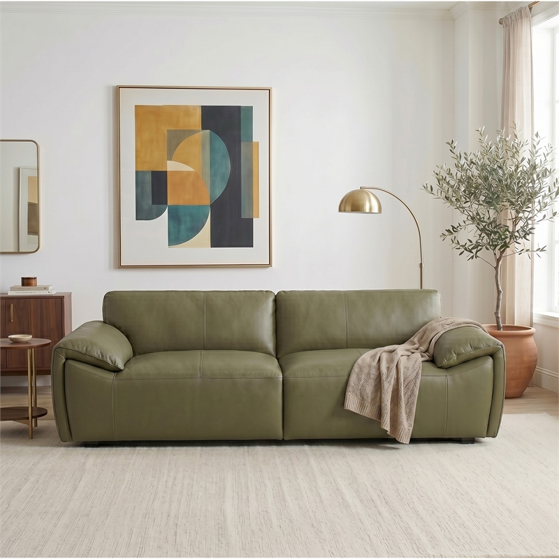 Pittsburgh Luxurious Real Leather Statement Sofa for Modern Homes in Olive Green