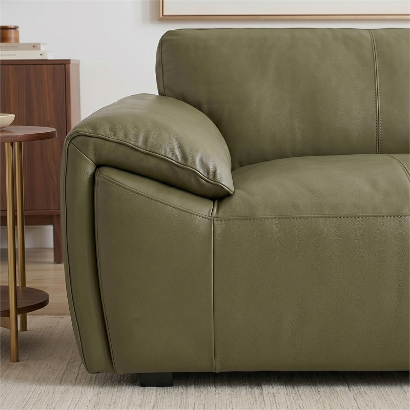 Pittsburgh Luxurious Real Leather Statement Sofa for Modern Homes in Olive Green