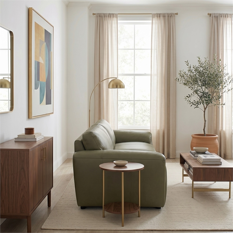 Pittsburgh Luxurious Real Leather Statement Sofa for Modern Homes in Olive Green
