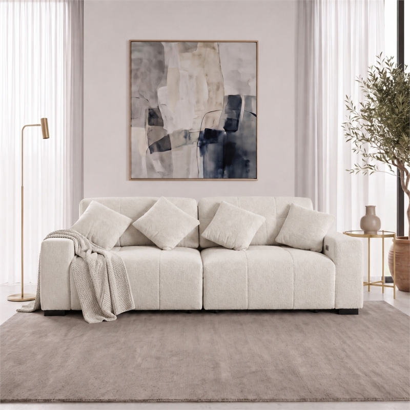 Valparaiso Modern Power Reclining 3-Seat Linen Fabric Sofa with Integrated Controls in Beige