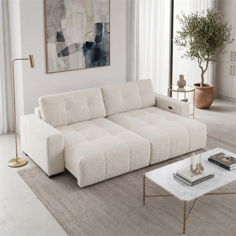 Valparaiso Modern Power Reclining 3-Seat Linen Fabric Sofa with Integrated Controls in Beige