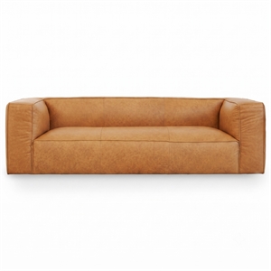 Pattison Mid-Century Modern Rectangular Genuine Leather Sofa with Tight Back in Tan