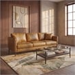 Cartersville Top-Grain Leather Mid-Century Modern 3-Seater Sofa with Sturdy Frame in Tan
