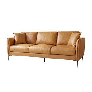 Cartersville Top-Grain Leather Mid-Century Modern 3-Seater Sofa with Sturdy Frame in Tan