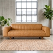 Nevada Mid-Century Modern Leather Channel Tufted 3-Seater Sofa with Easy Assembly in Tan
